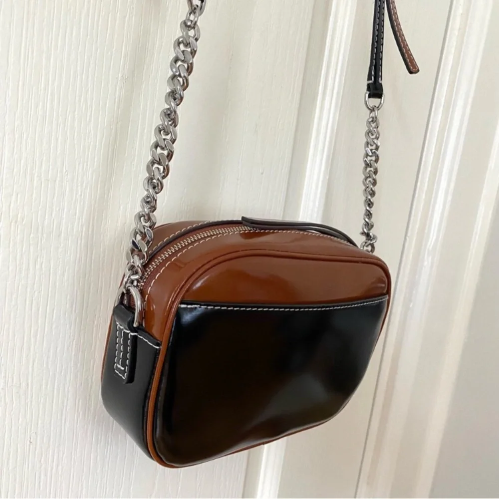 Tory Burch McGraw Color Block Patent Leather Canvas Camera Crossbody Bag - Picture 11 of 15